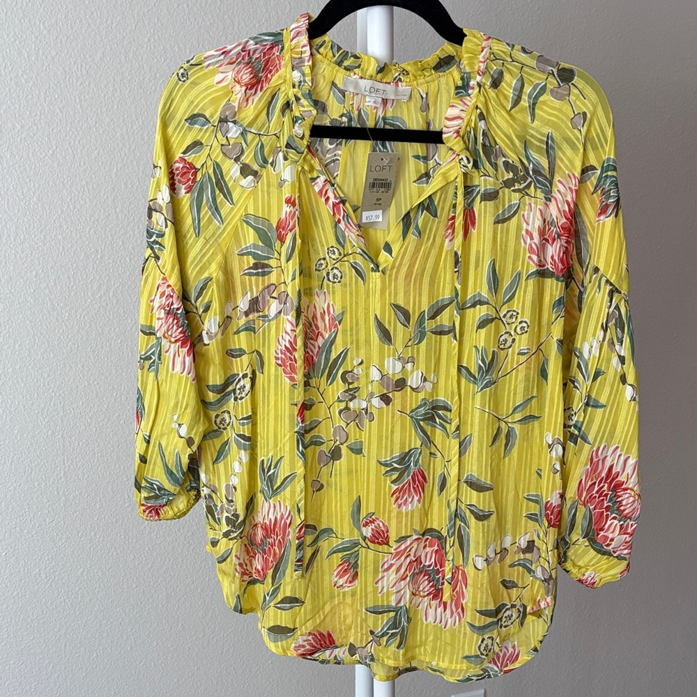 LOFT Yellow Floral Print Blouse